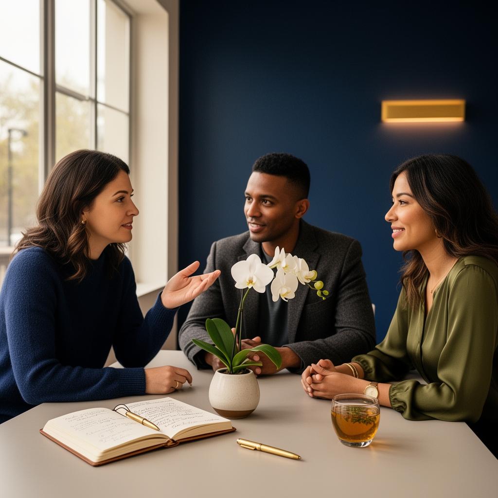 The Center's coaching team in collaborative discussion - diverse professionals with backgrounds in medicine, pharmacology, and clinical research
